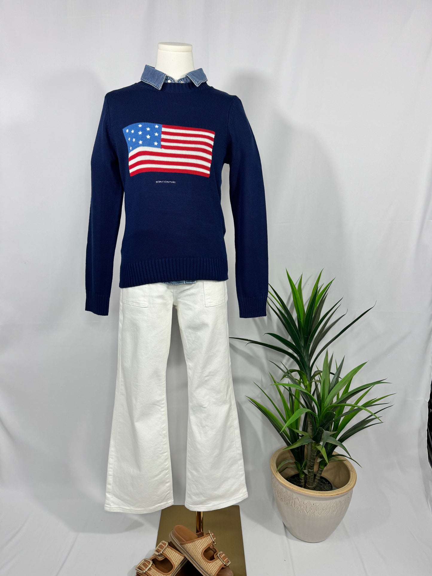 We Love America Sweater – Navy Crewneck with Custom Scout Couture®