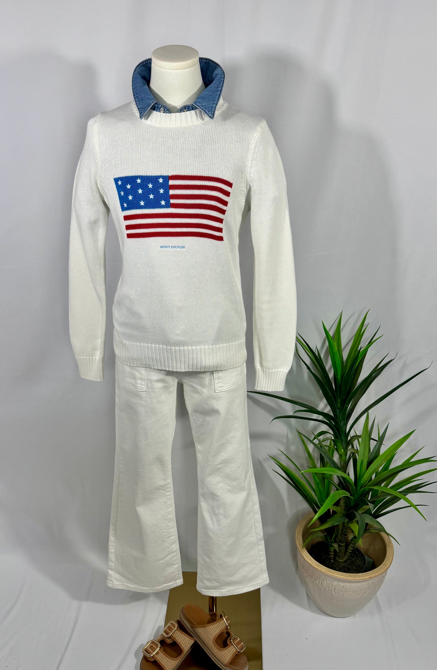 We Love America Sweater – Ivory Crewneck with Custom Scout Couture®