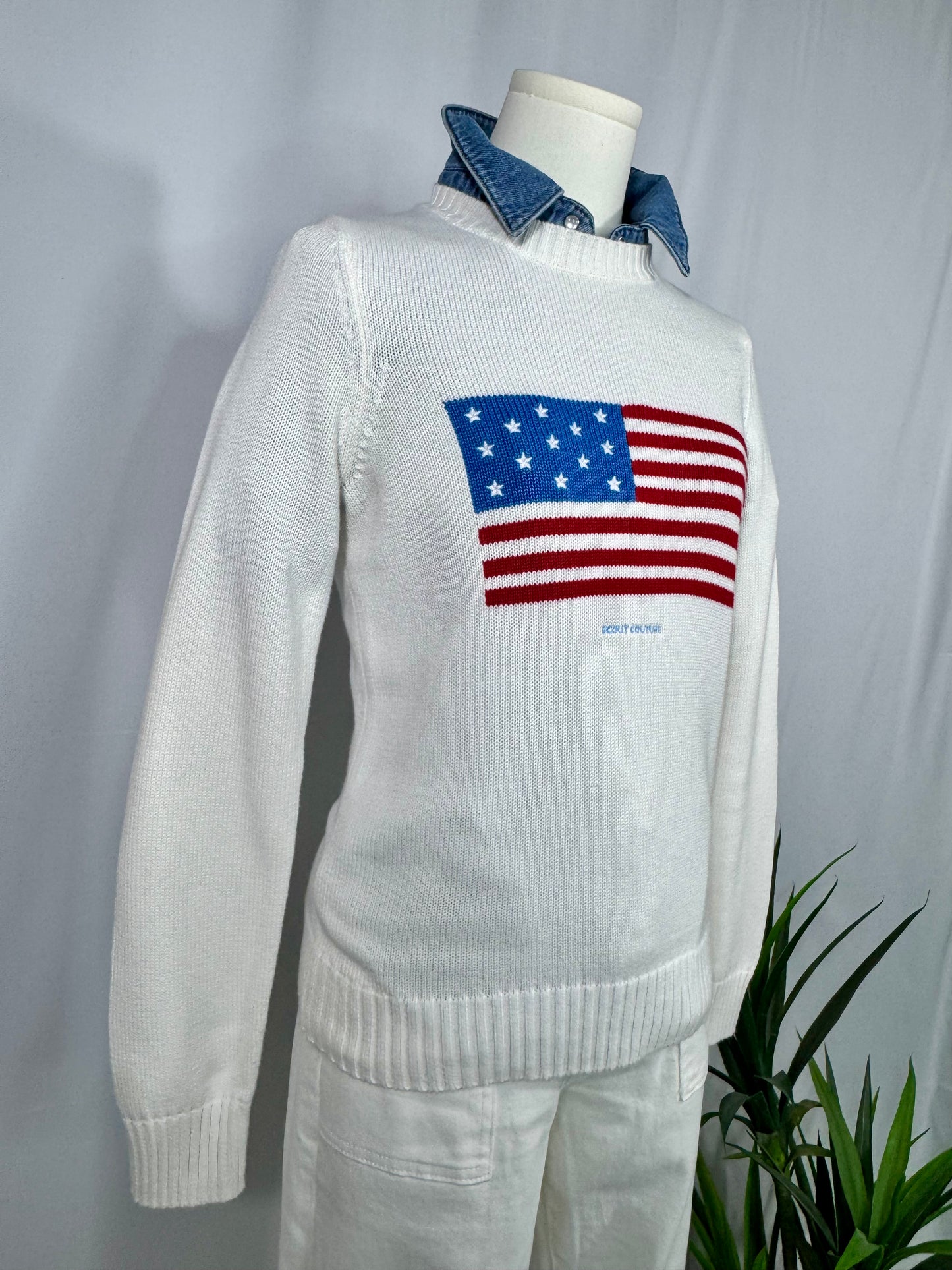 We Love America Sweater – Ivory Crewneck with Custom Scout Couture®