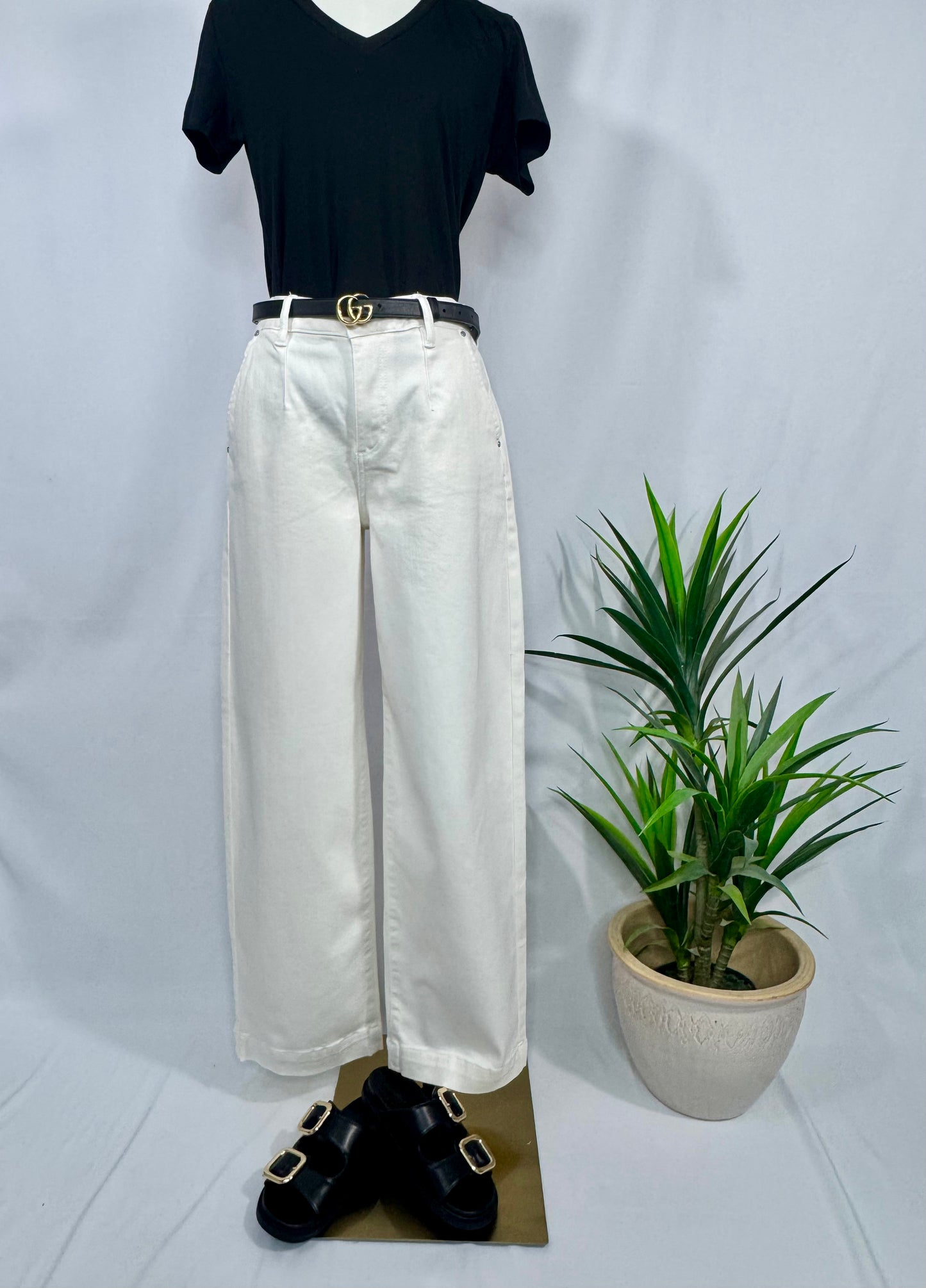 The Cream Pleated Trouser – Mid-Rise Adjustable Waist | Scout Couture®