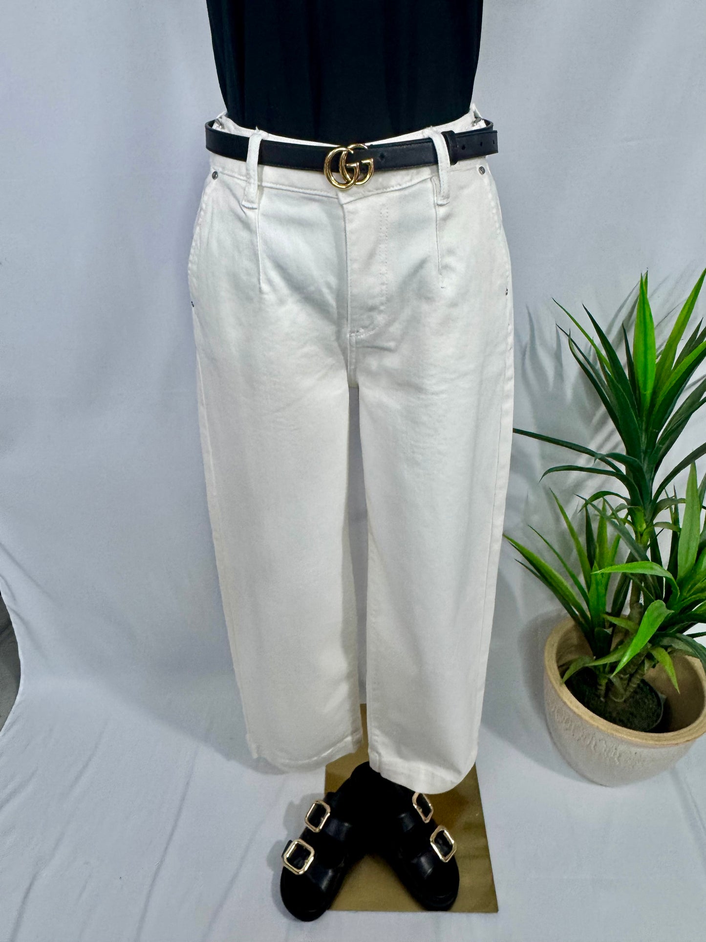 The Cream Pleated Trouser – Mid-Rise Adjustable Waist | Scout Couture®