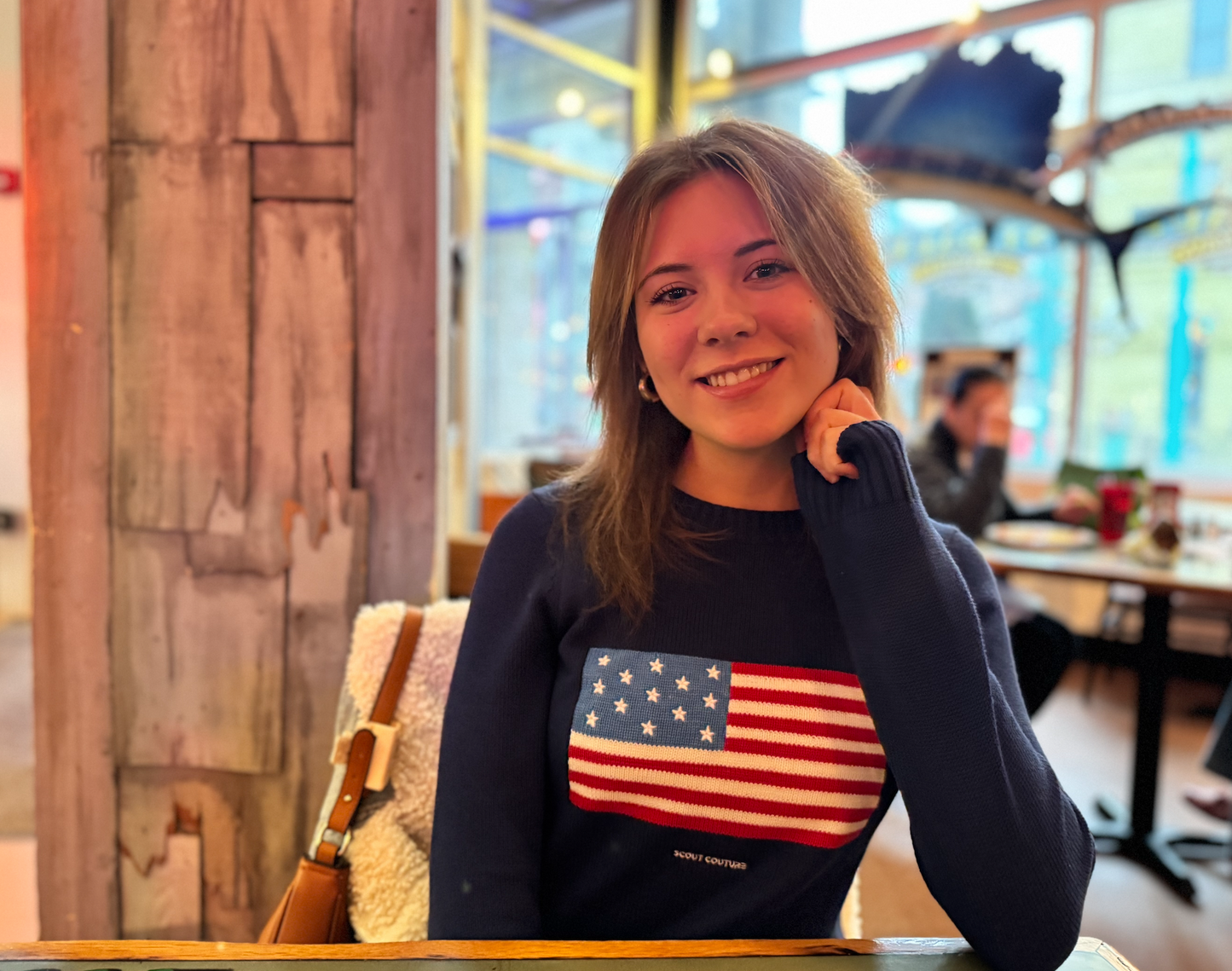 We Love America Sweater – Navy Crewneck with Custom Scout Couture®