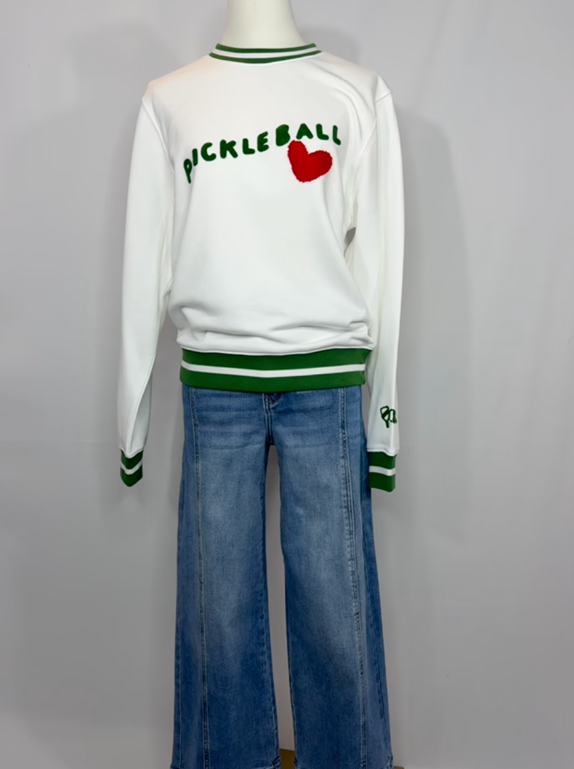 The Pickleball Pullover – White Knit Sweatshirt | Sporty Chic by Ellsworth & Ivey x Scout Couture®