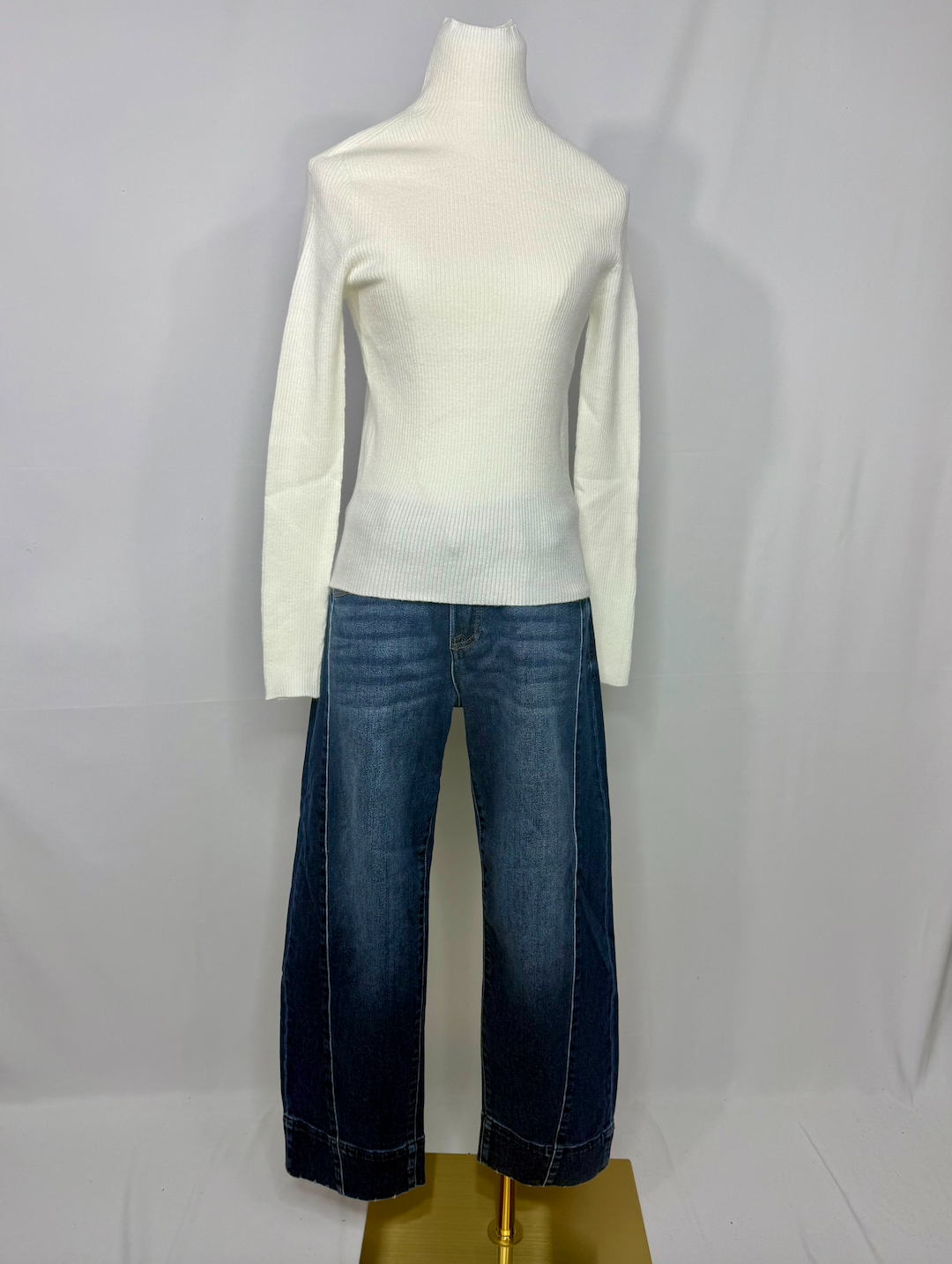 Ivory Mock Neck Ribbed Top