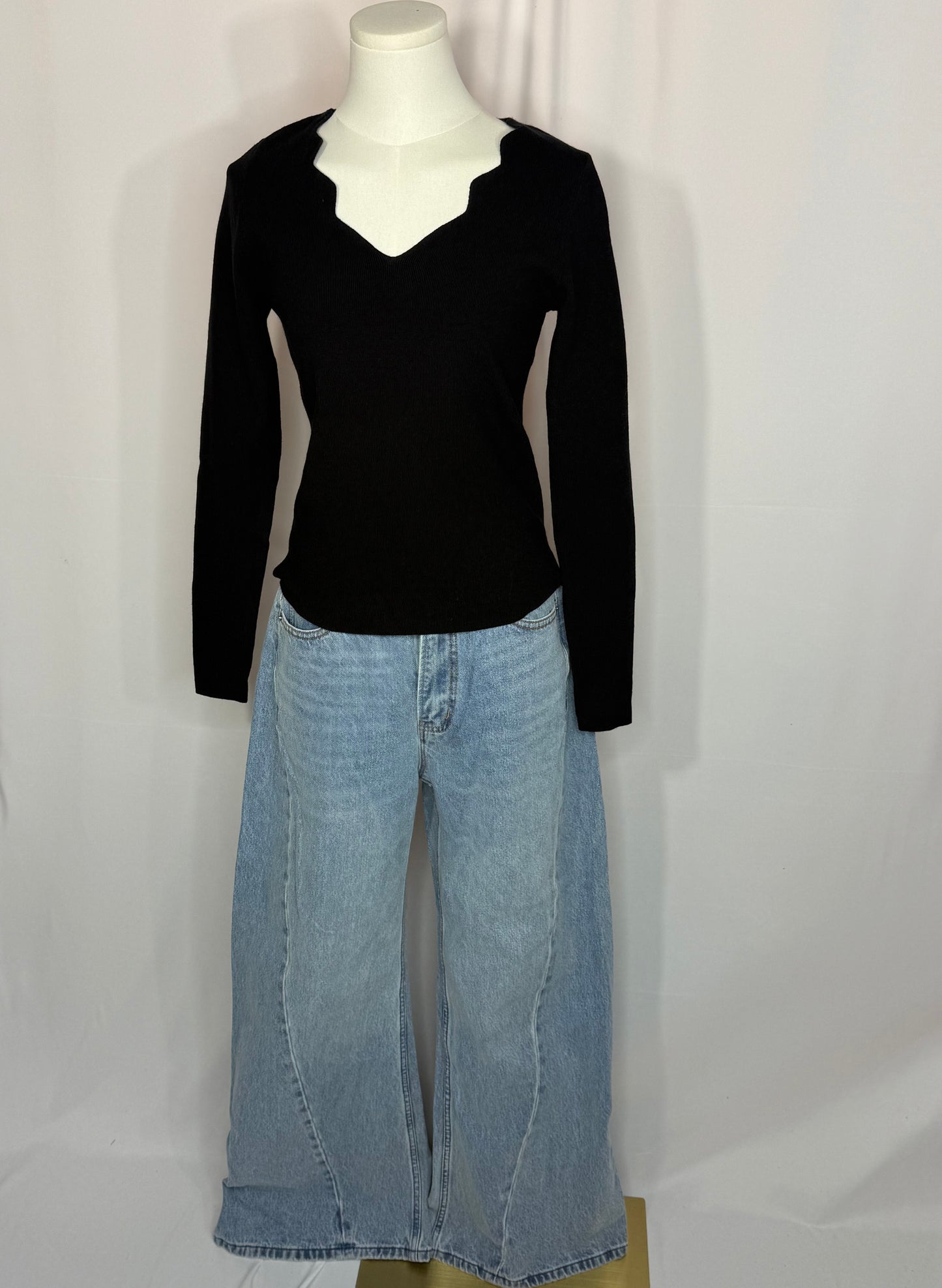 Wide leg seam front denim