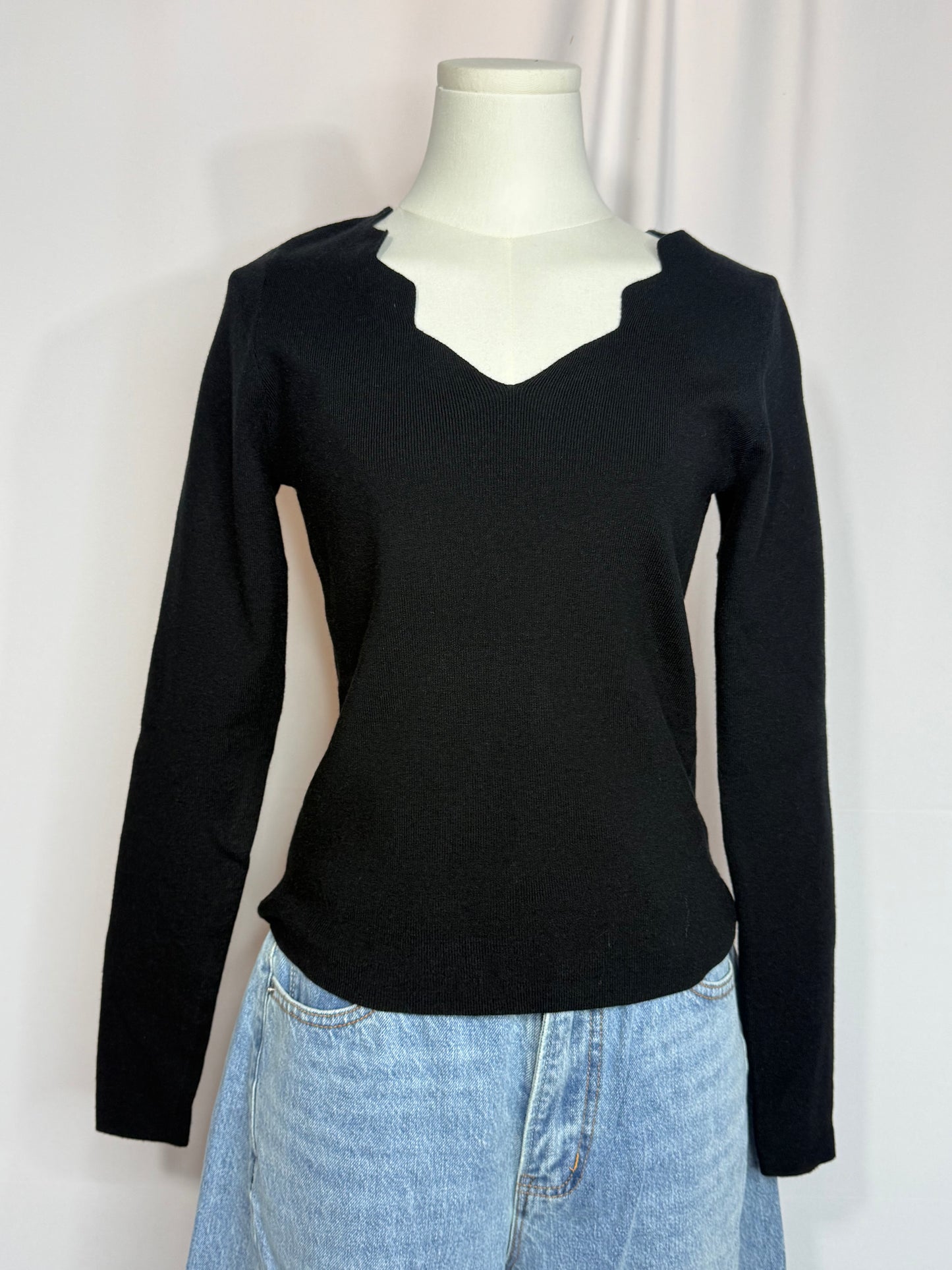 Black Scalloped Knit Top