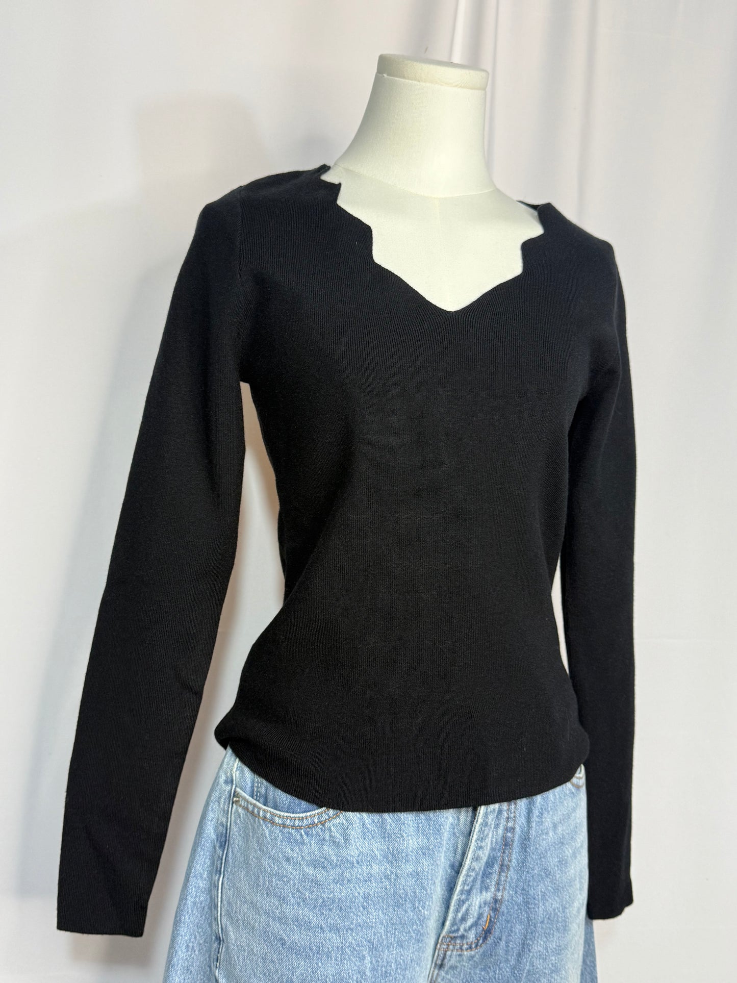 Black Scalloped Knit Top